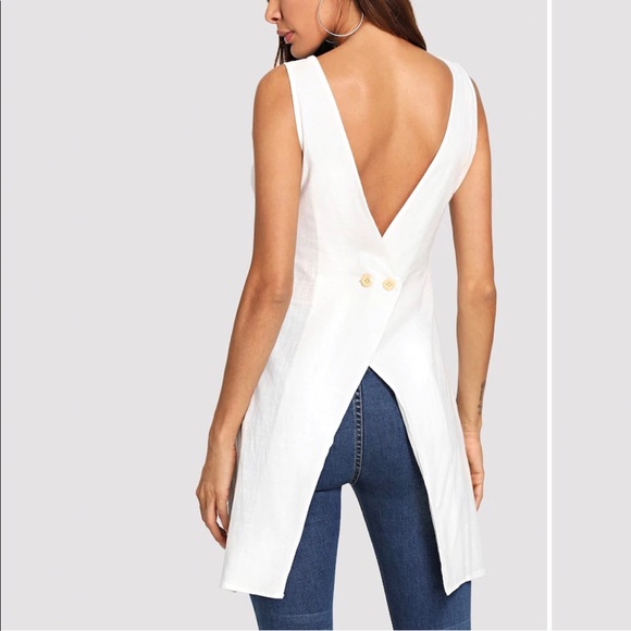 🆕High low linen white button back top 🥰 - Picture 3 of 7